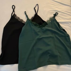Green and black laced cami with thin straps. SHEIN size M. True to size